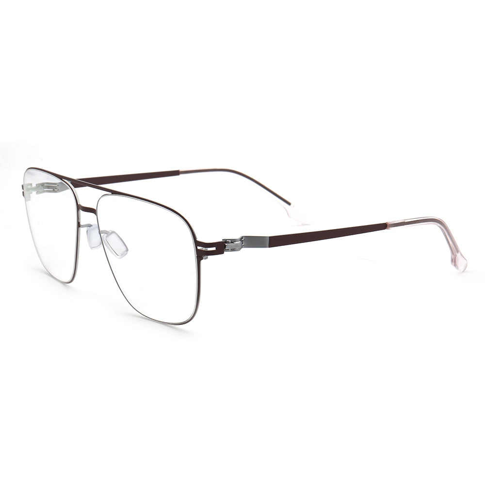Maxwell | Retro Double Bridge Pilot Style Glasses | Flat Top Stainless Steel Eyeglass Frames