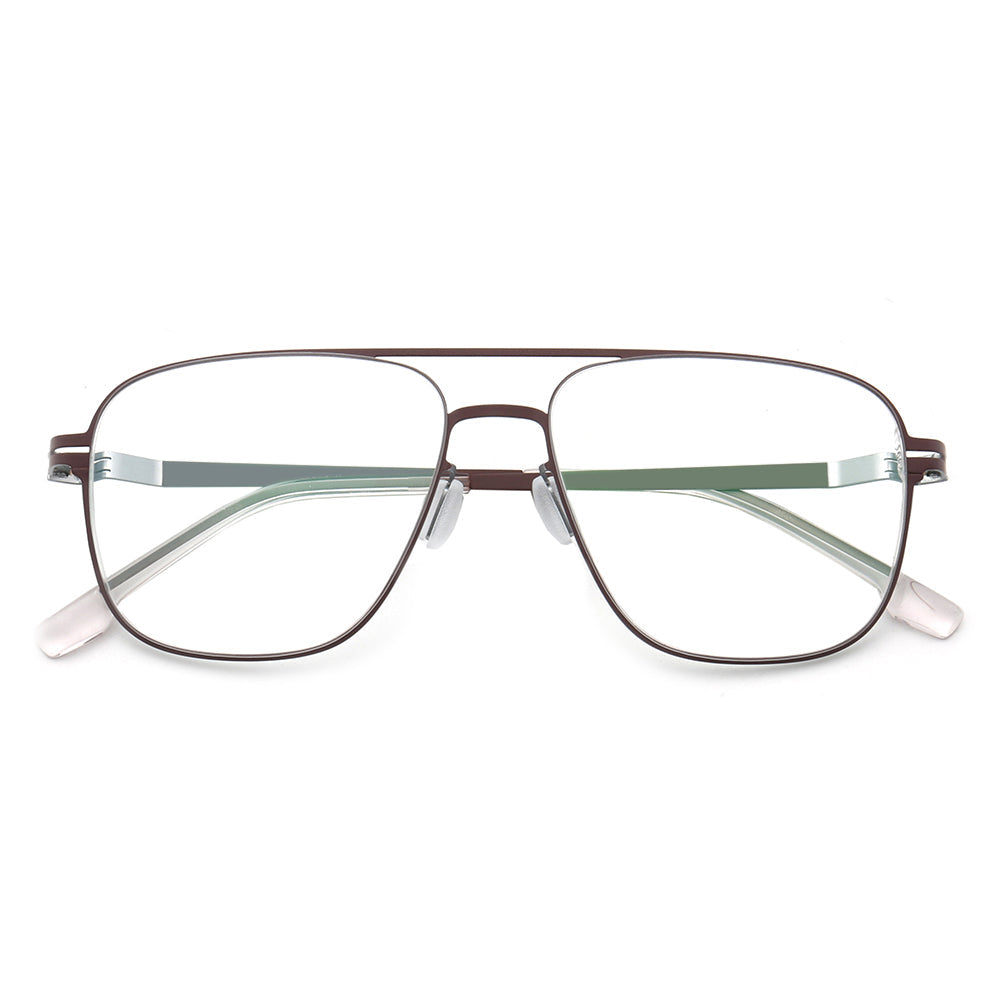 Maxwell | Retro Double Bridge Pilot Style Glasses | Flat Top Stainless Steel Eyeglass Frames