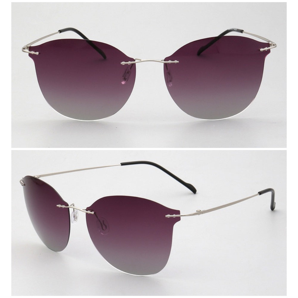 Violet|Womens Cat Eye Rimless Polarized Sunglasses UV400
