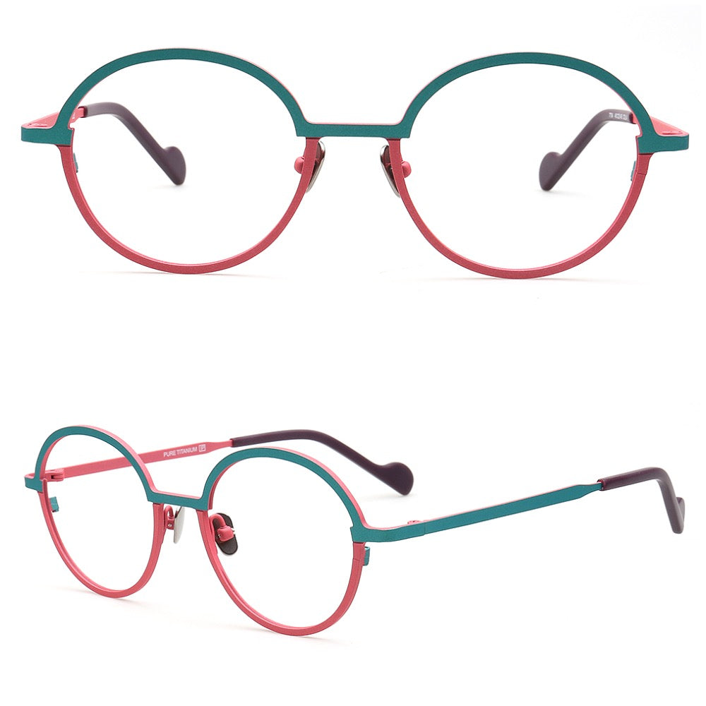 Rowan | Stylish Round Red Women Titanium Eyeglasses | Retro Two Tone Green Men Glasses Frames