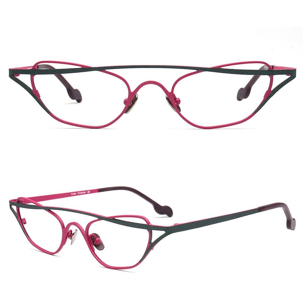 Cora | Titanium Cat Eye Glasses Frames For Women | Funky Geometric Eyewear Chic Spectacles
