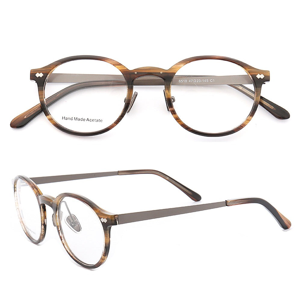 Durham | Composite Acetate & Metal Eyeglasses | Round Full Rim Frame w/ Patterned Design