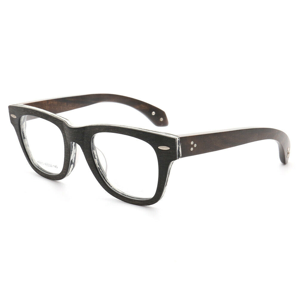 Francis | Patterned Square Wood Eyeglasses | Acetate Frame w/ Wooden Temples