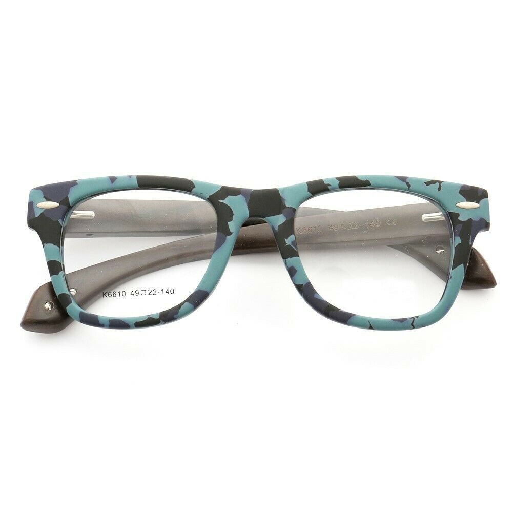 Francis | Patterned Square Wood Eyeglasses | Acetate Frame w/ Wooden Temples