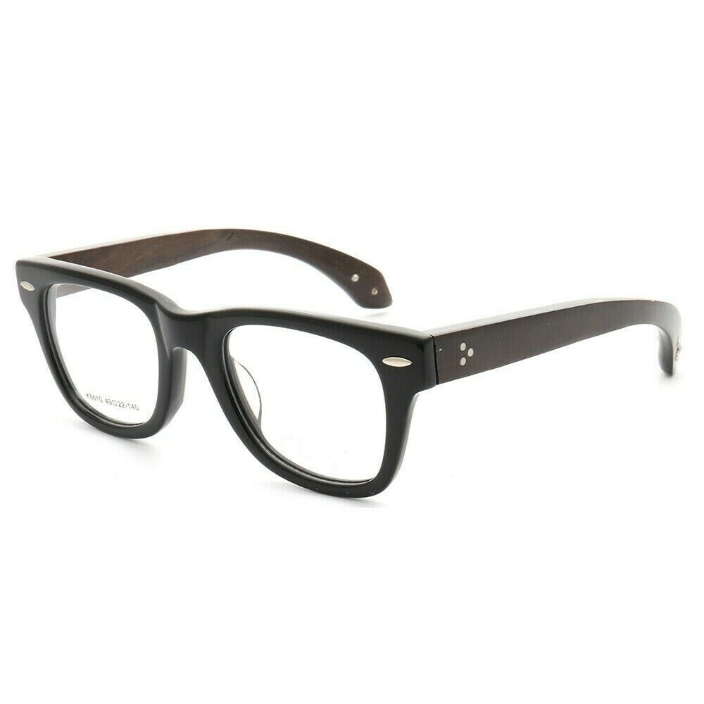 Francis | Patterned Square Wood Eyeglasses | Acetate Frame w/ Wooden Temples