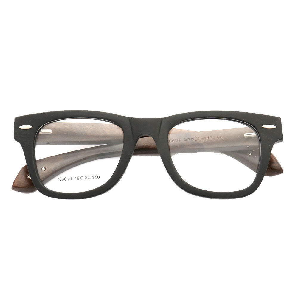 Francis | Patterned Square Wood Eyeglasses | Acetate Frame w/ Wooden Temples