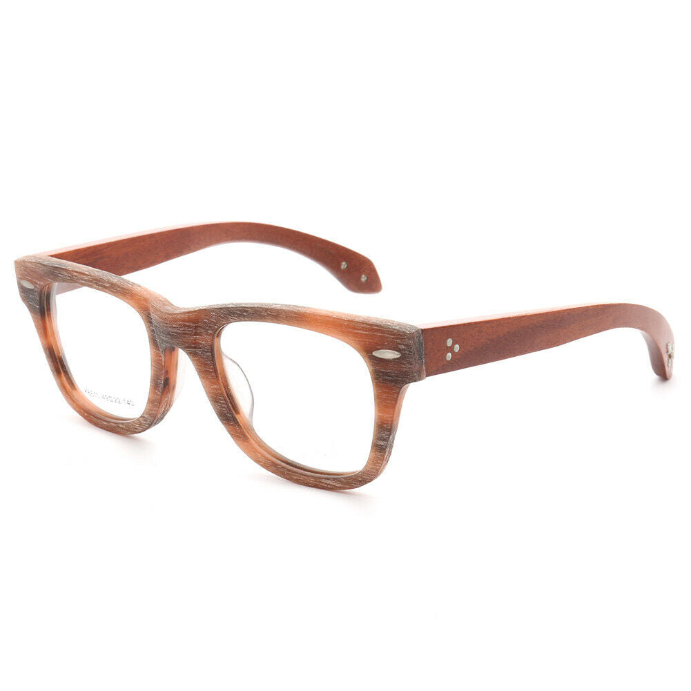 Francis | Patterned Square Wood Eyeglasses | Acetate Frame w/ Wooden Temples