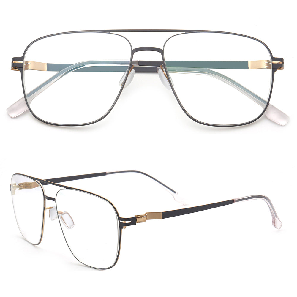 Maxwell | Retro Double Bridge Pilot Style Glasses | Flat Top Stainless Steel Eyeglass Frames