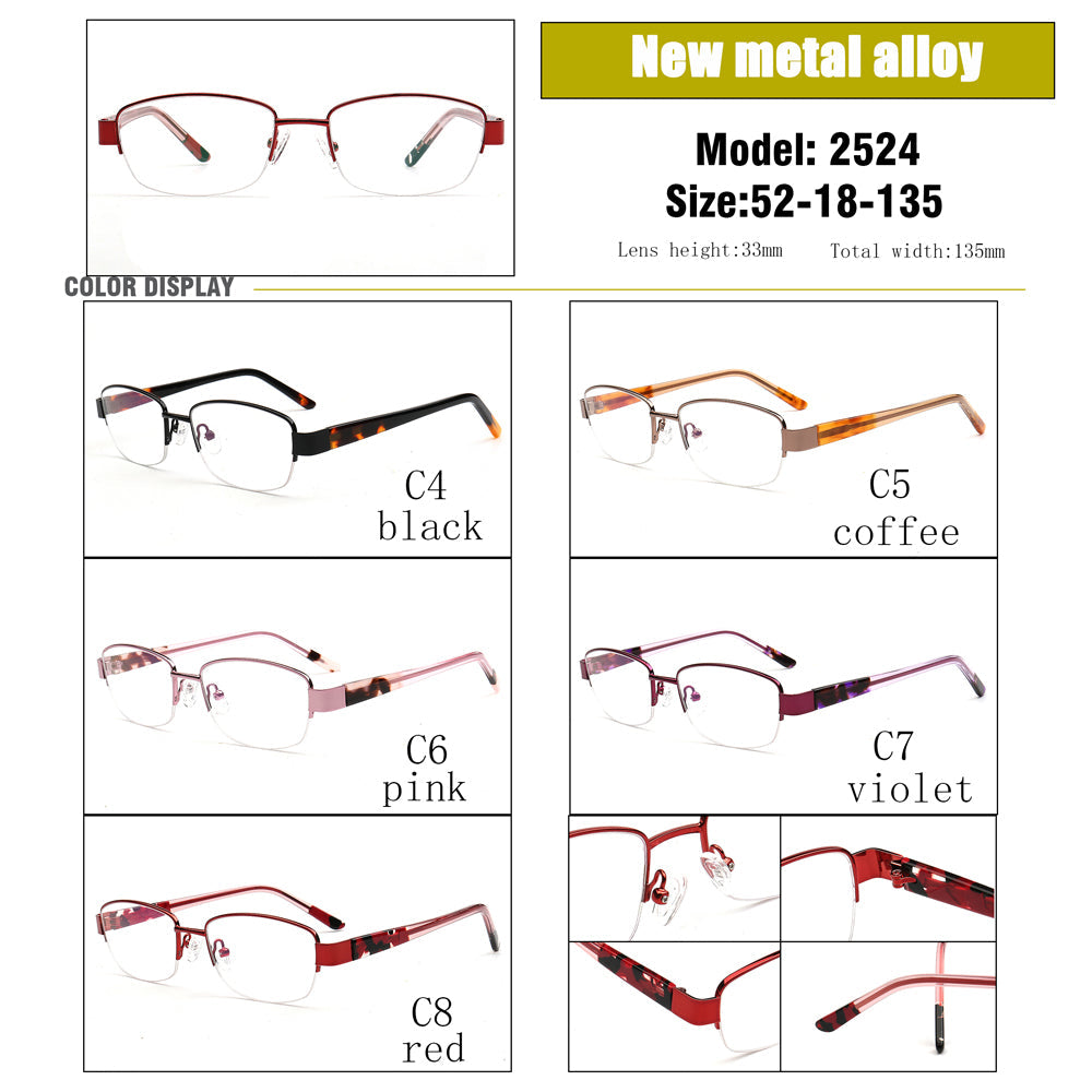 Emma | Classic Women Semi Rimless Eyeglass Frames |  Half Rim Rectangle Metal Female Eyewear