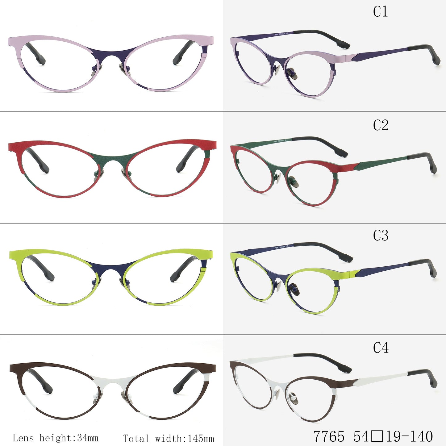 Tabatha | Sleek Pure Titanium Cat Eye Glasses For Women | Colorful Two Toned Eyeglasses