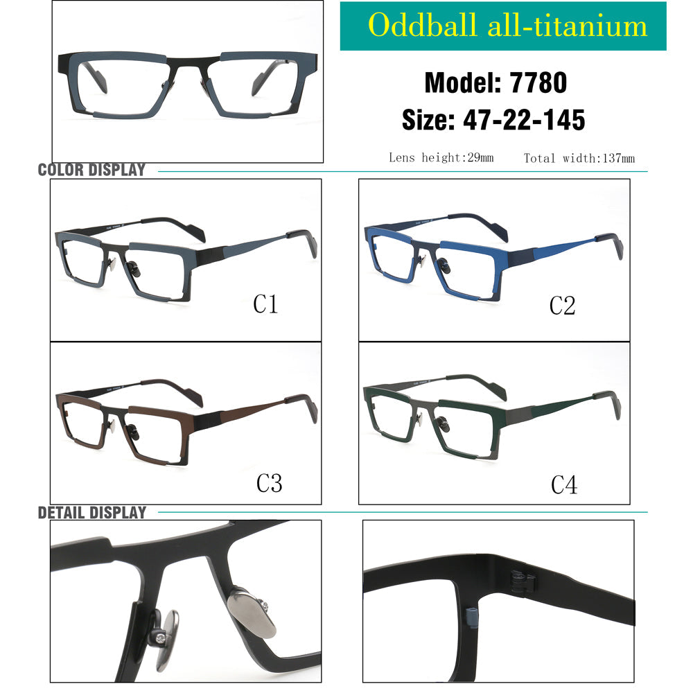 John | Titanium Two Tone Rectangular Eyeglasses For Men | Vintage Business Square Glasses Frames