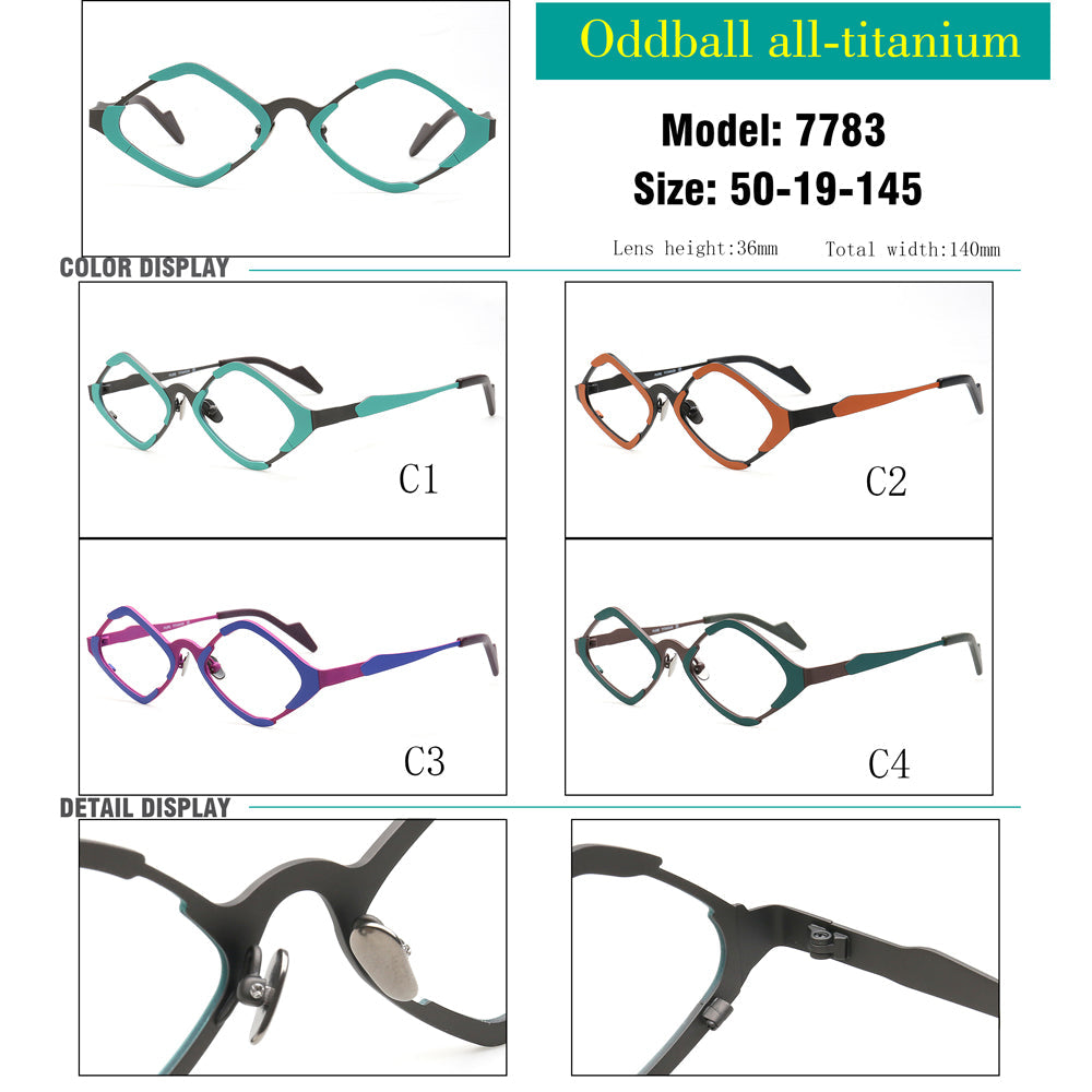 Jean | Diamond Shaped Unisex Titanium Eyeglass Frames | Stylish Retro Nerd Geometric Glasses