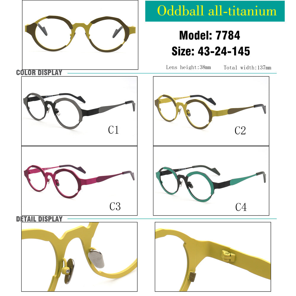 Skyler | Funky Mens Titanium Round Eyeglasses Oddball | Stylish Nerd Optical Glasses Frames for Women