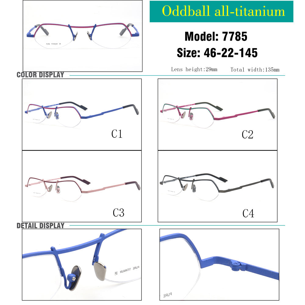 Ashley | Stylish Half Rim Womens Titanium Eyeglasses | Vintage Geometric Semi Rimless Glasses Frames