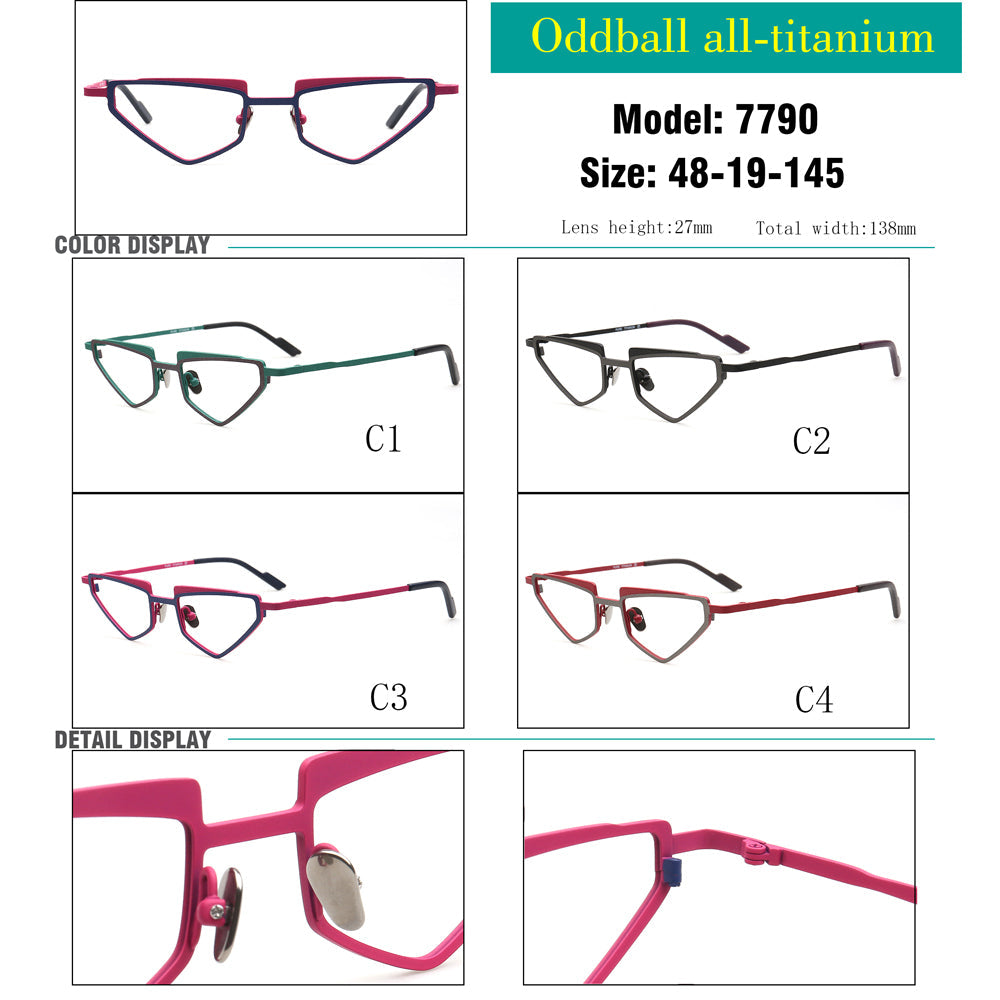 Alex | Funky Triangular Titanium Cat Eye Eyeglasses For Women | Vintage Geometric Hipster Men Glasses Frames
