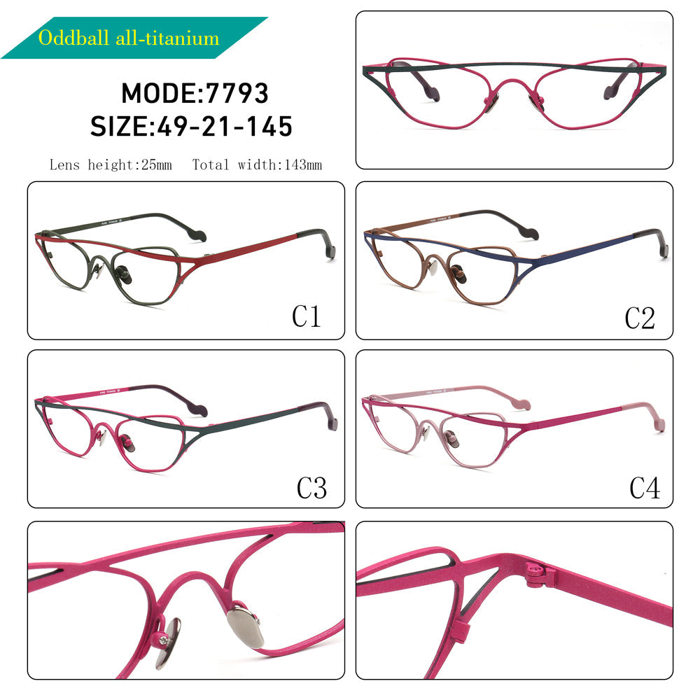 Cora | Titanium Cat Eye Glasses Frames For Women | Funky Geometric Eyewear Chic Spectacles