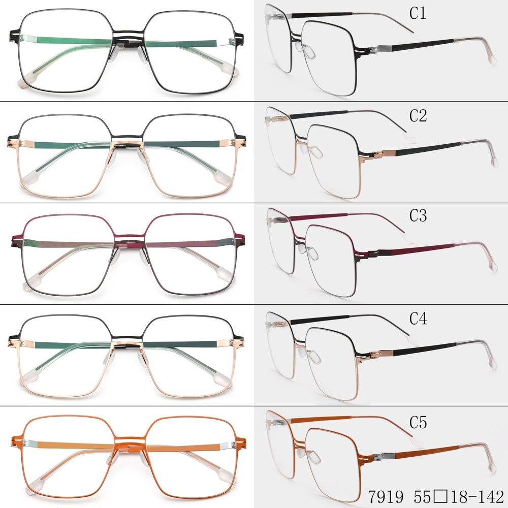 Robin | 80s Mens Business Metal Eyeglass Frames | Modern Square Oversize Womens Light Eyewear Stainless Steel