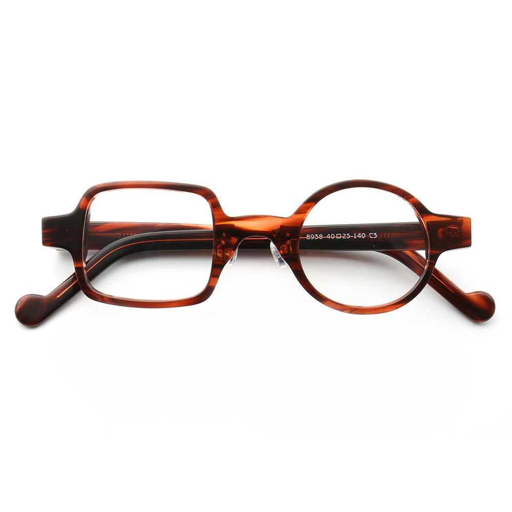 Distinct | Retro Mismatch Eyeglasses For Men & Women | Funky Round Square Frame w/ Tortoise Shell Finish