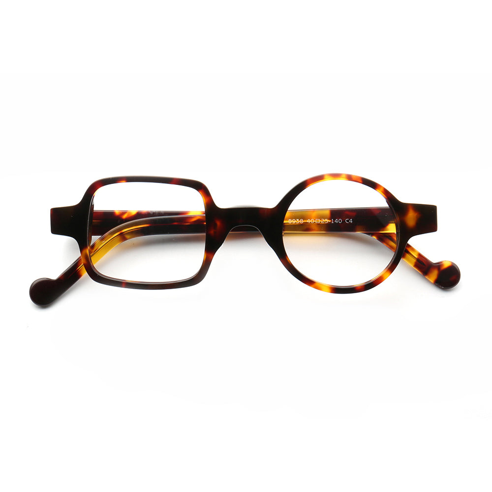 Distinct | Retro Mismatch Eyeglasses For Men & Women | Funky Round Square Frame w/ Tortoise Shell Finish