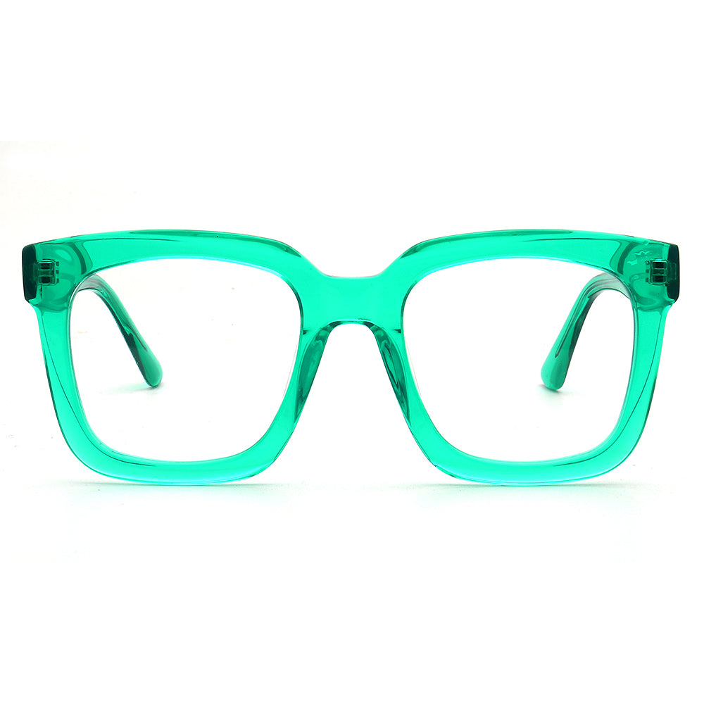 Jackie | Trendy Bulky Womens Square Optical Eyeglasses | Unisex Oversized Glasses Frame Transparent Green
