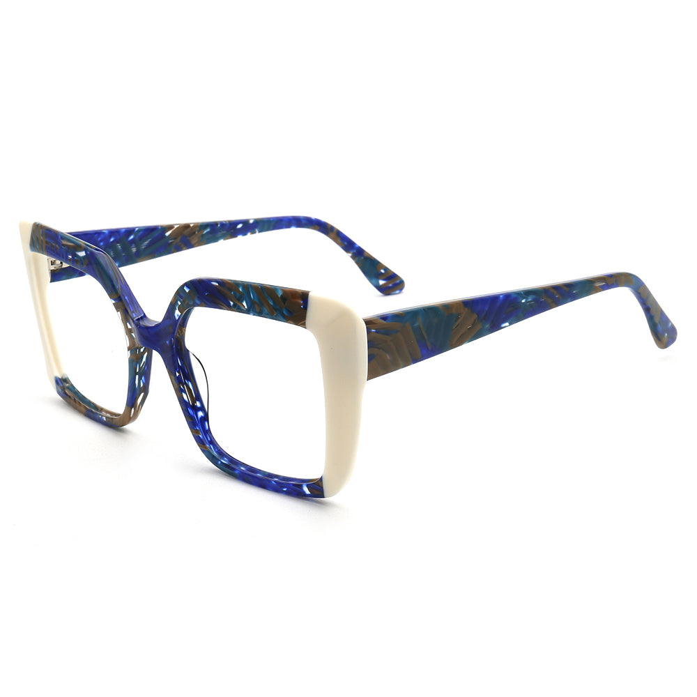 Sophia | Modern Women Oversize Square Eyeglasses Frames | Two Tone Stylish Green Tortoise Spectacles for Women