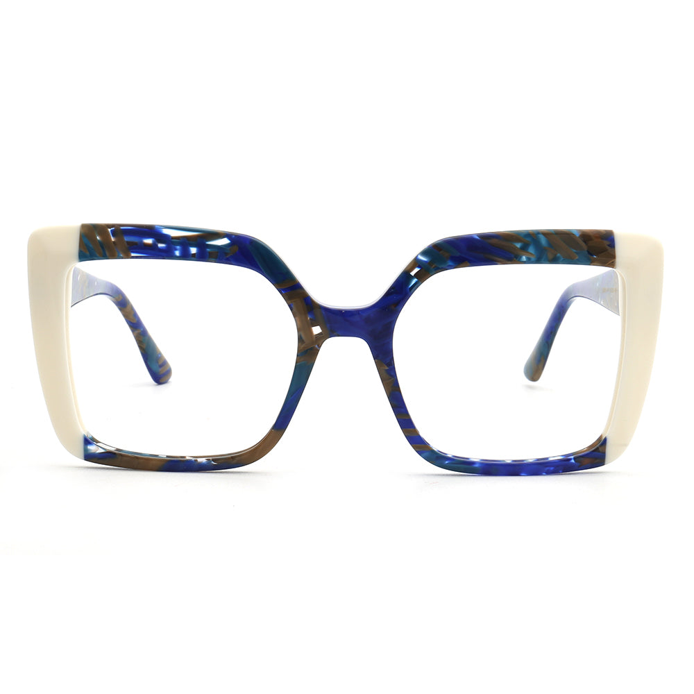 Sophia | Modern Women Oversize Square Eyeglasses Frames | Two Tone Stylish Green Tortoise Spectacles for Women