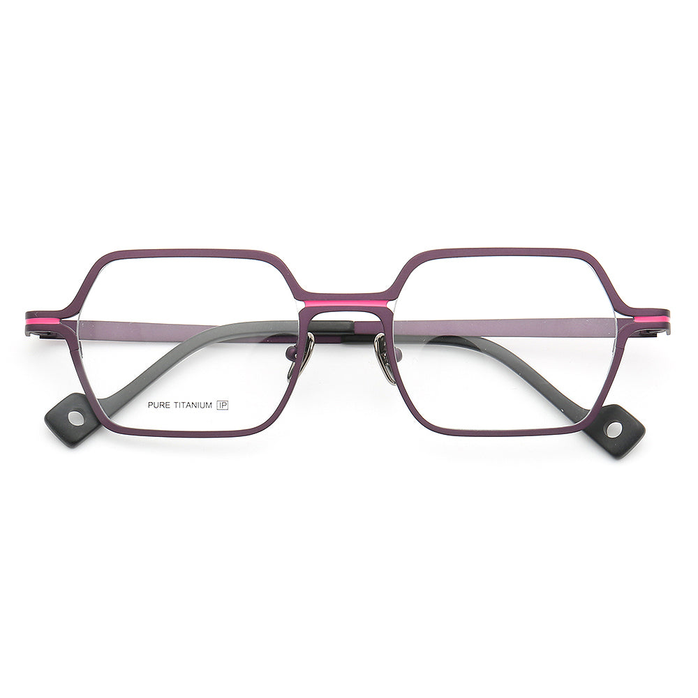 Griffin | Modern Square Pure Titanium Eyeglass Frames | Two Toned Striped Finish