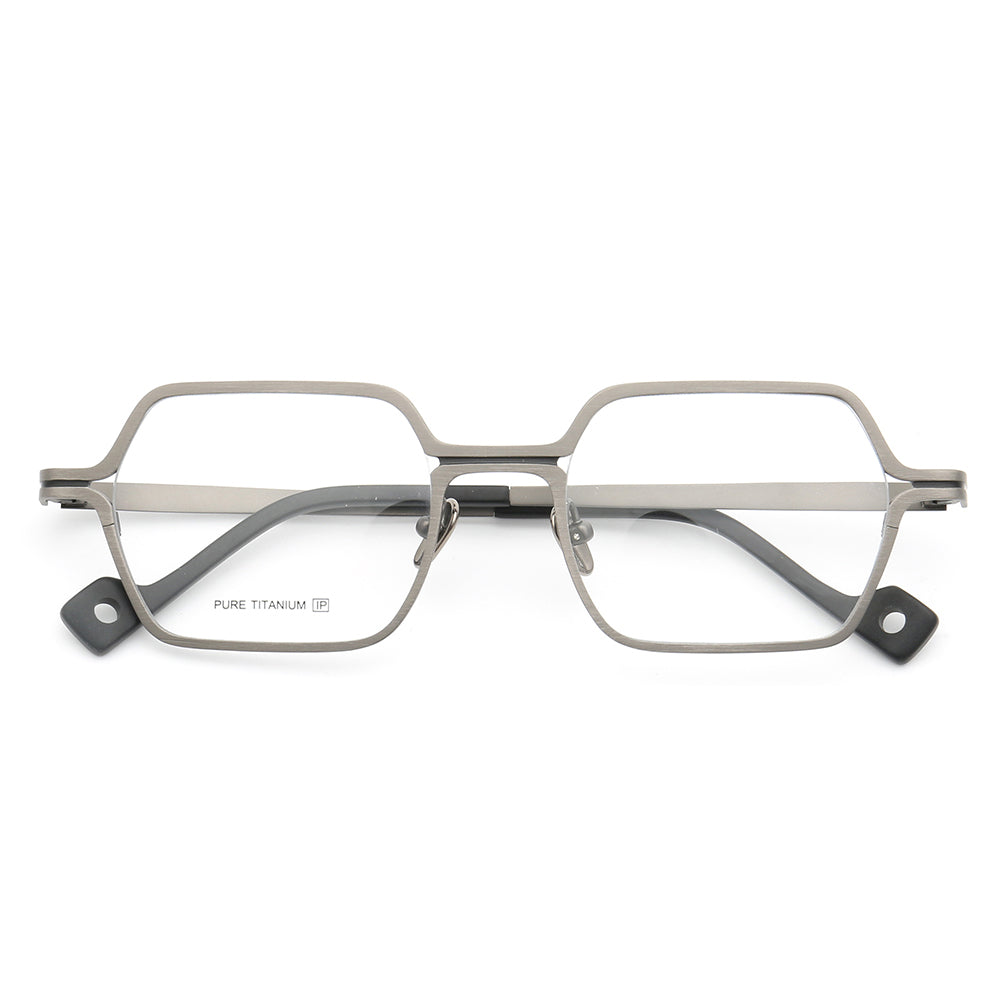 Griffin | Modern Square Pure Titanium Eyeglass Frames | Two Toned Striped Finish
