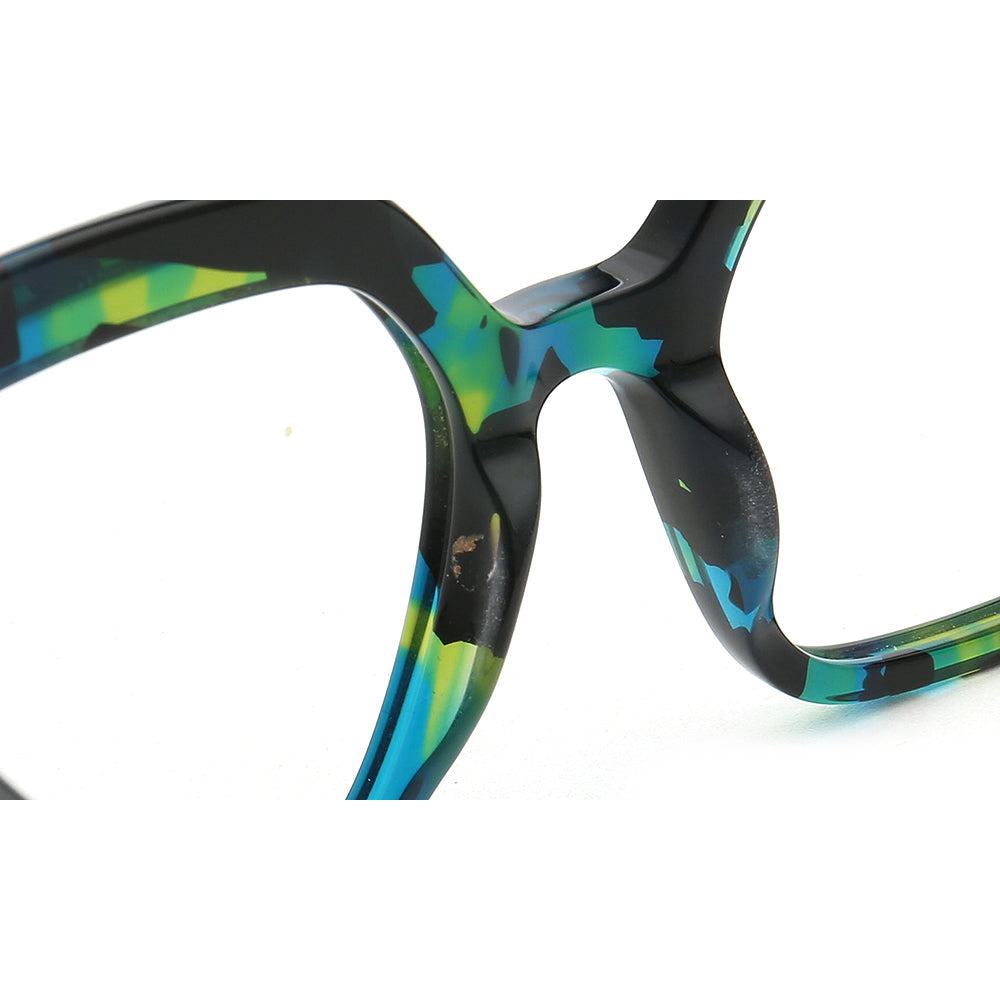 Sophia | Modern Women Oversize Square Eyeglasses Frames | Two Tone Stylish Green Tortoise Spectacles for Women