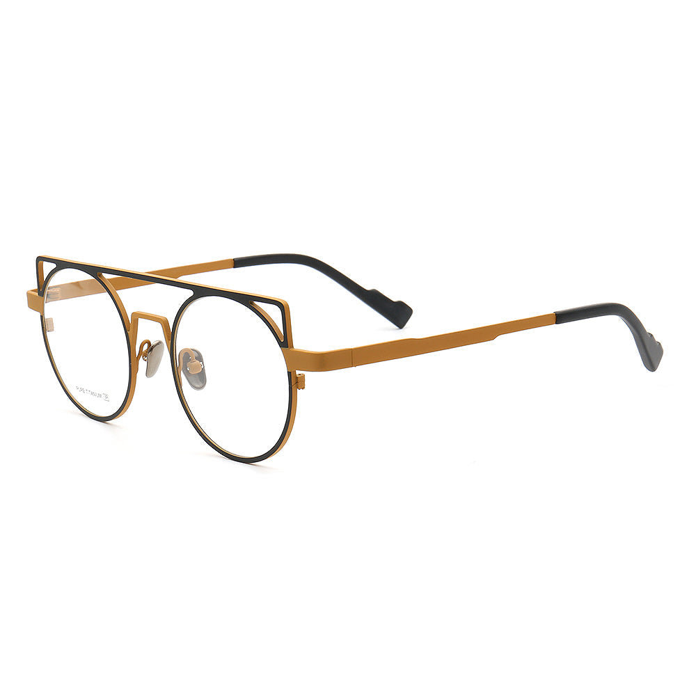 Devon | Retro Double Bridge Eyeglasses | Round Flat Top Pure Titanium Glasses