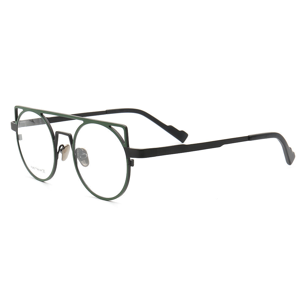 Devon | Retro Double Bridge Eyeglasses | Round Flat Top Pure Titanium Glasses