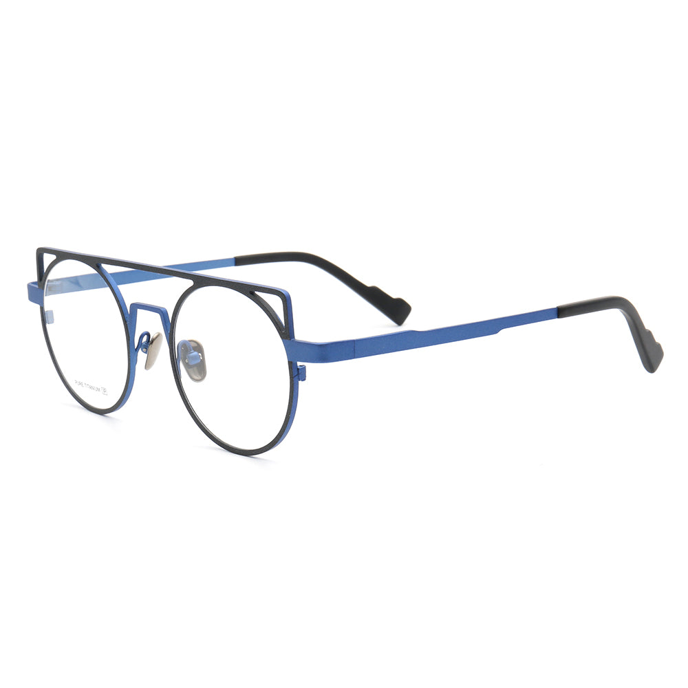 Devon | Retro Double Bridge Eyeglasses | Round Flat Top Pure Titanium Glasses