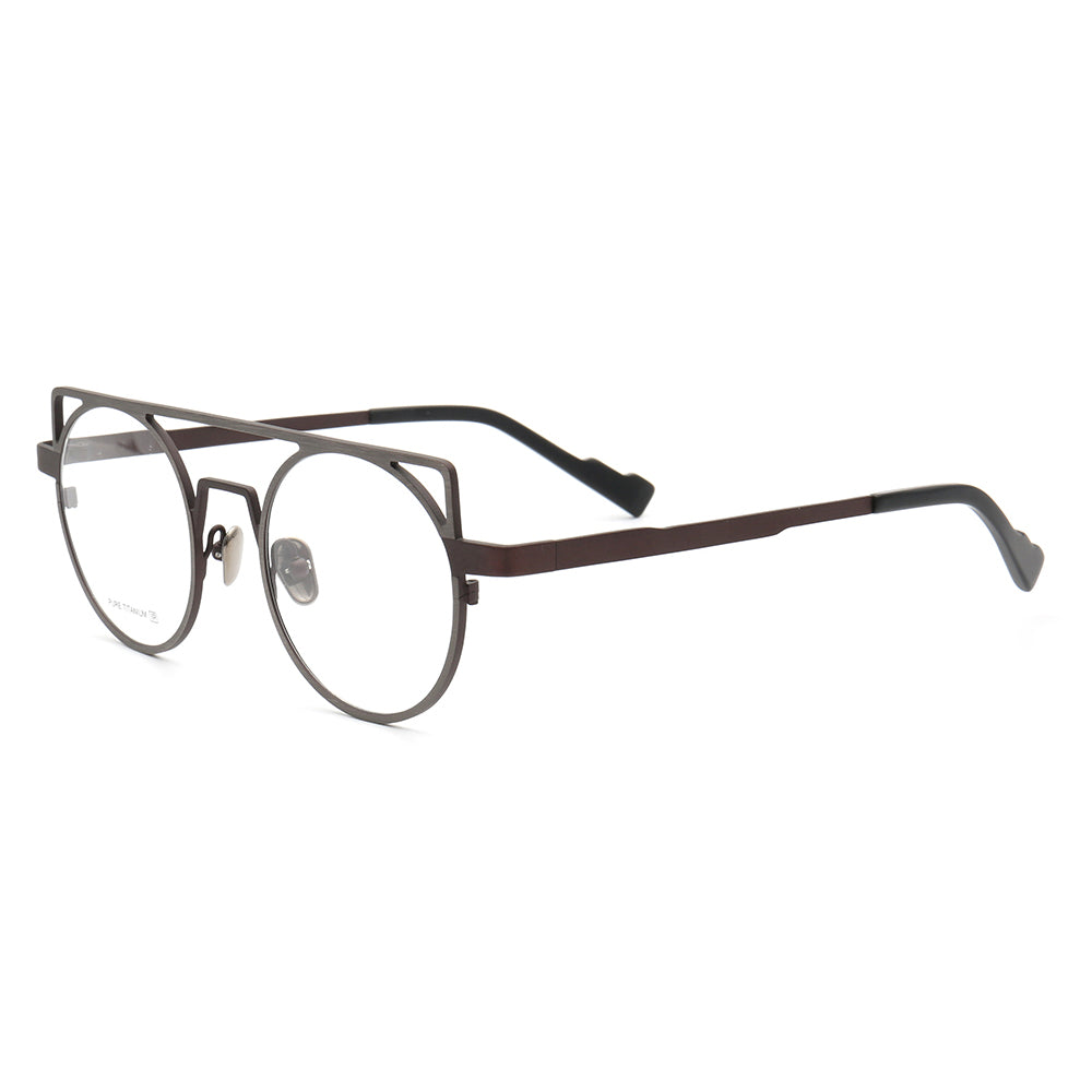 Devon | Retro Double Bridge Eyeglasses | Round Flat Top Pure Titanium Glasses