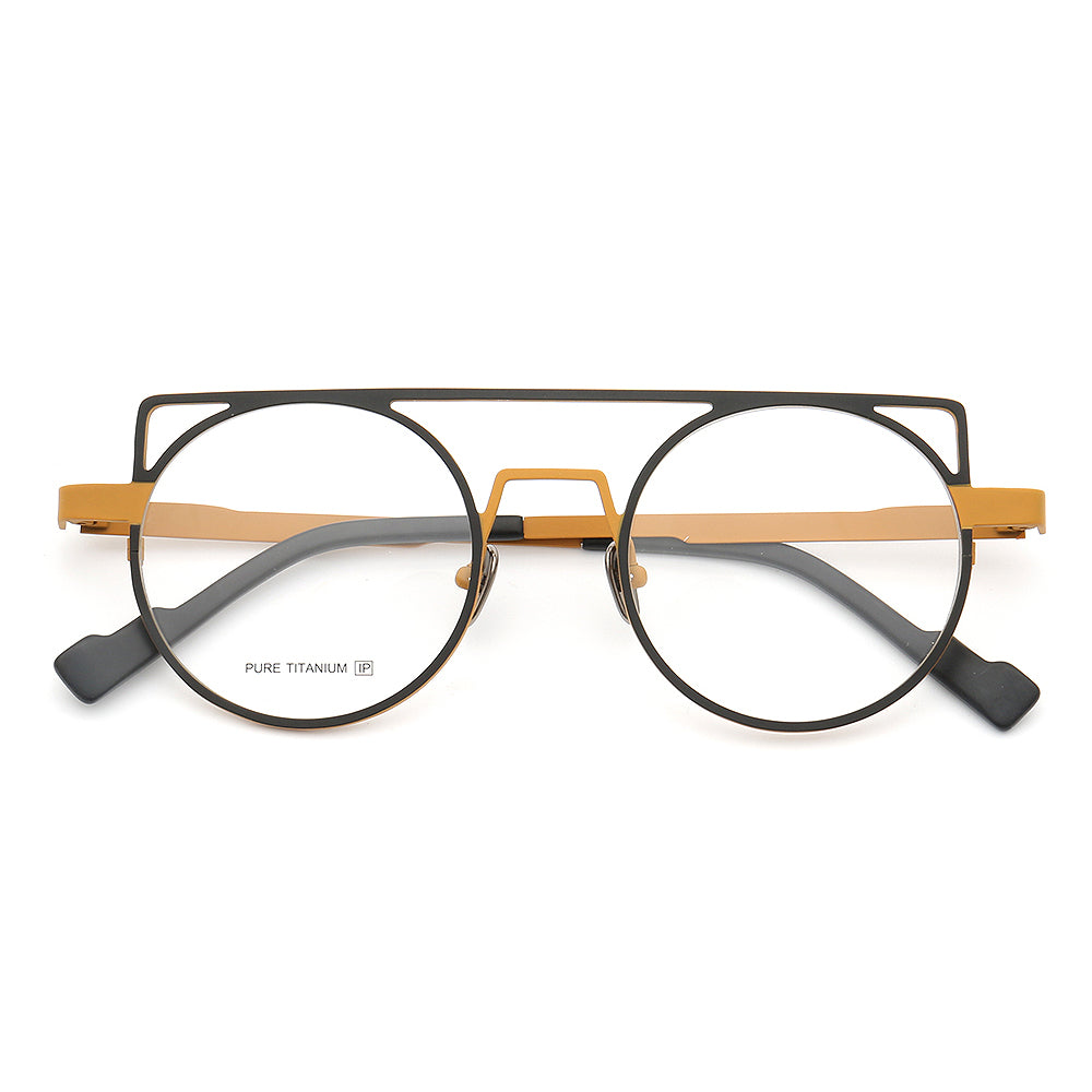 Devon | Retro Double Bridge Eyeglasses | Round Flat Top Pure Titanium Glasses