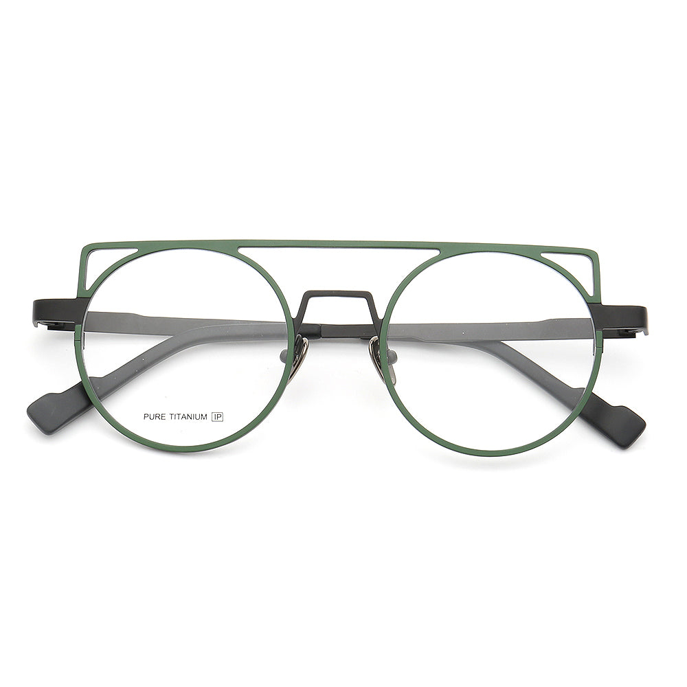 Devon | Retro Double Bridge Eyeglasses | Round Flat Top Pure Titanium Glasses