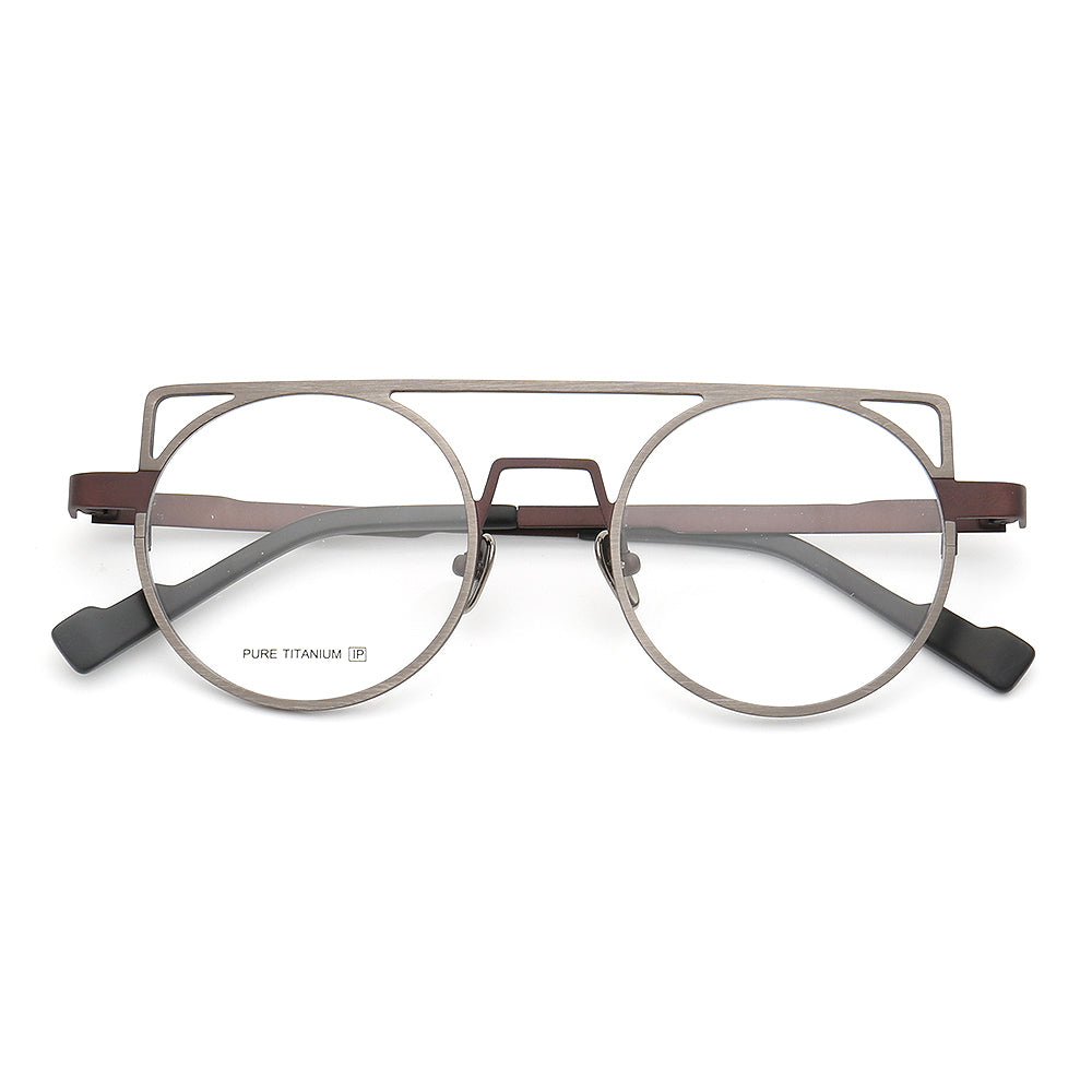 Devon | Retro Double Bridge Eyeglasses | Round Flat Top Pure Titanium Glasses