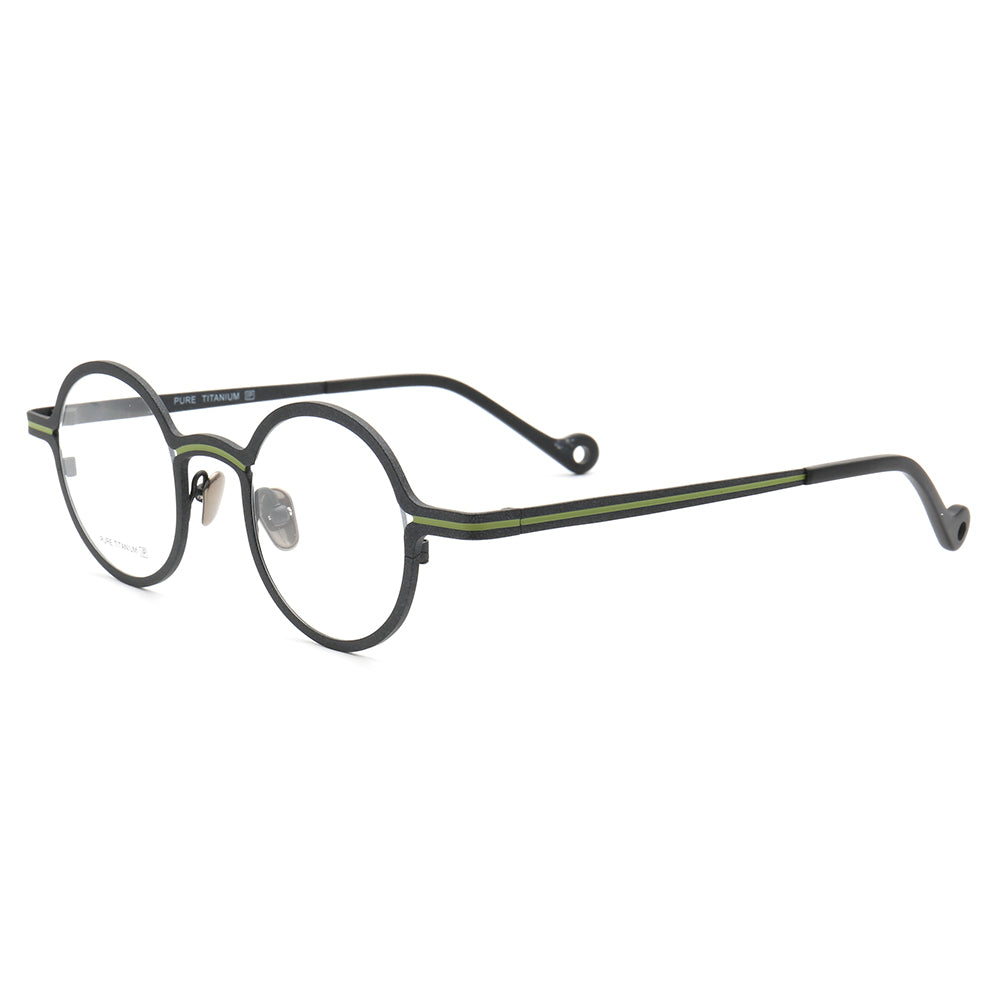 Brunswick | Round Pink Women Titanium Eyeglasses | Retro Striped Green Men Glasses Frames