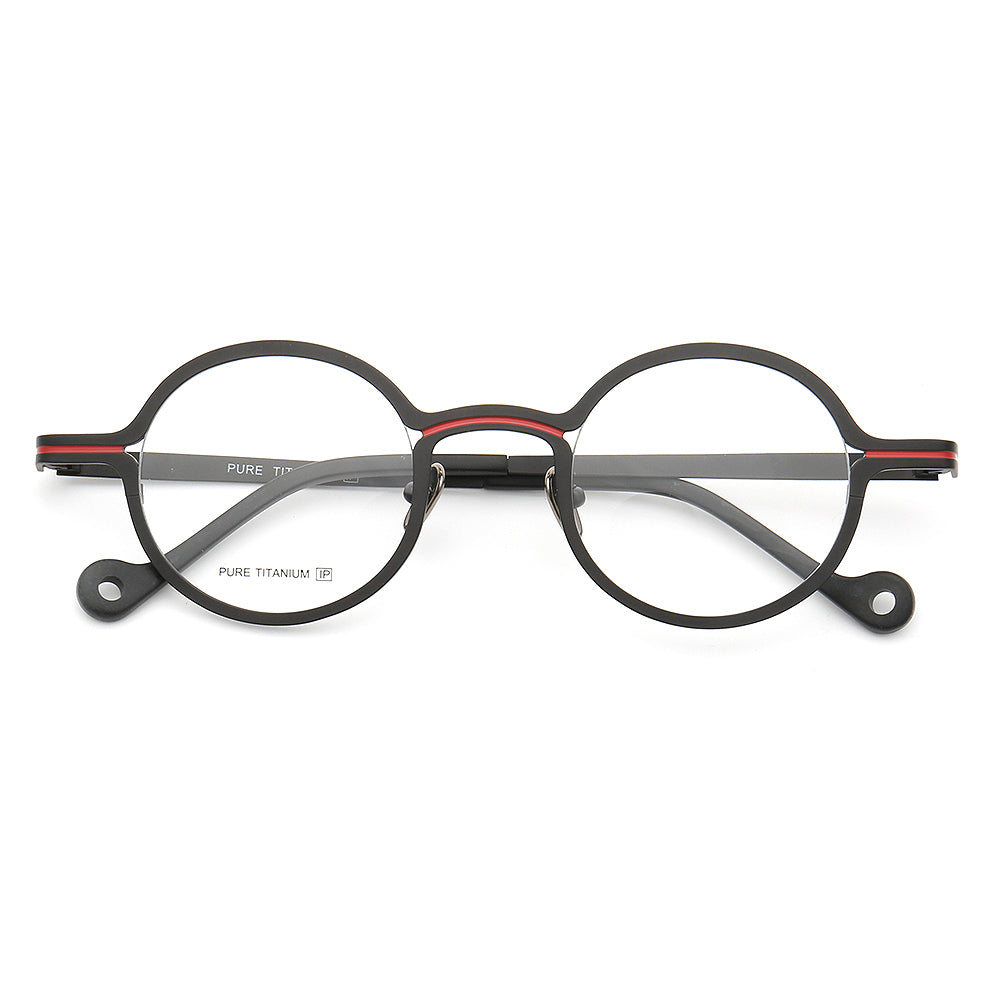 Brunswick | Round Pink Women Titanium Eyeglasses | Retro Striped Green Men Glasses Frames