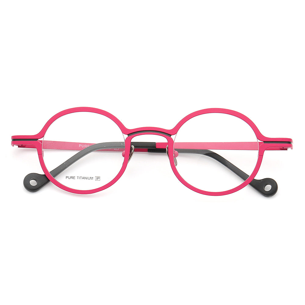 Brunswick | Round Pink Women Titanium Eyeglasses | Retro Striped Green Men Glasses Frames