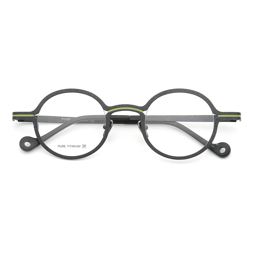 Brunswick | Round Pink Women Titanium Eyeglasses | Retro Striped Green Men Glasses Frames