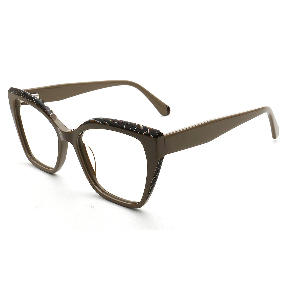 Olivia | Modern Women Cat Eye Oversized Optical Eyeglasses | Retro Olive Glasses Frame for Female