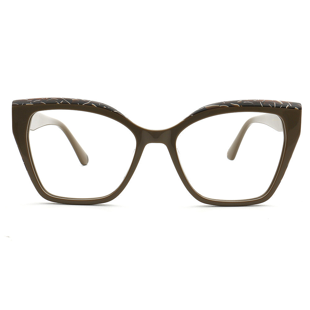Olivia | Modern Women Cat Eye Oversized Optical Eyeglasses | Retro Olive Glasses Frame for Female