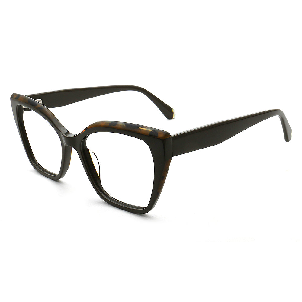 Olivia | Modern Women Cat Eye Oversized Optical Eyeglasses | Retro Olive Glasses Frame for Female