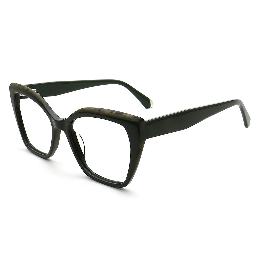Olivia | Modern Women Cat Eye Oversized Optical Eyeglasses | Retro Olive Glasses Frame for Female