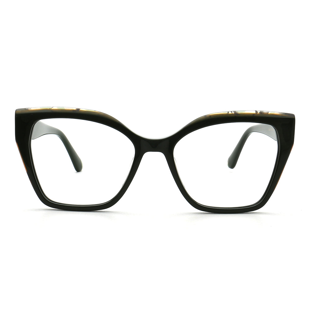 Olivia | Modern Women Cat Eye Oversized Optical Eyeglasses | Retro Olive Glasses Frame for Female