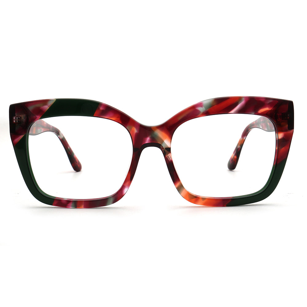 Ava | Funky Women Oversize Square Optical Eyeglasses | Tortoise Shell Marble Glasses Frames for Women