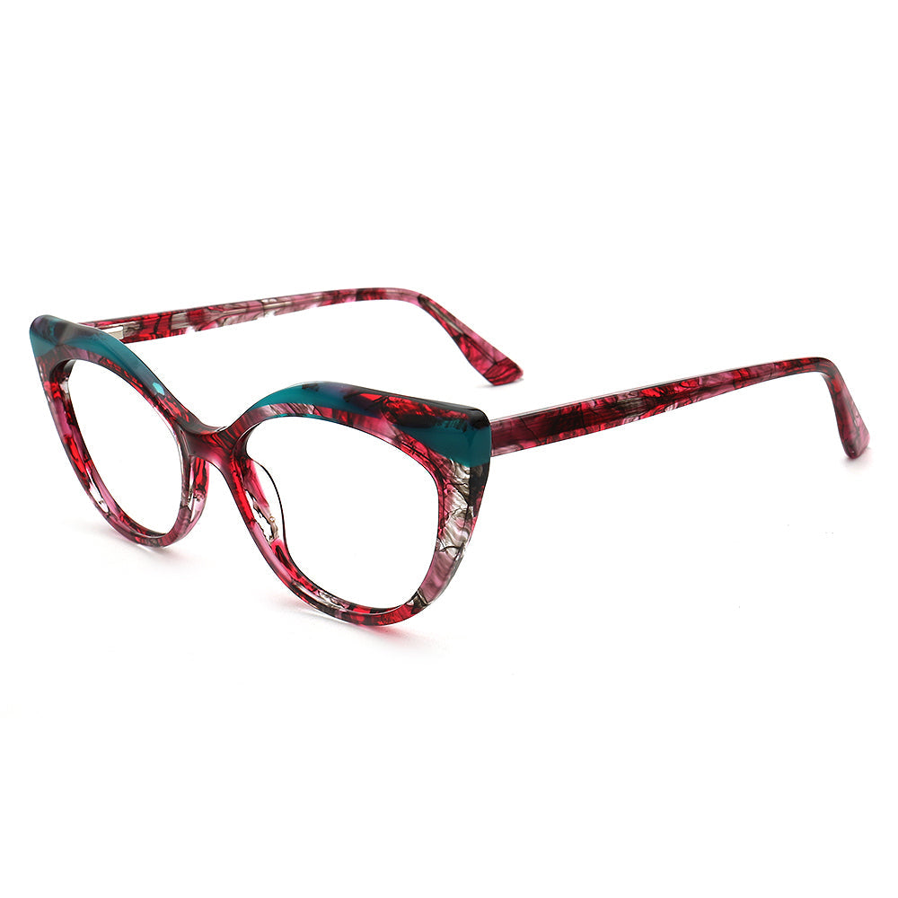 Alina | Funky Womens Cat Eye Tortoise Purple Glasses Frames | Modern Retro Female Optical Eyeglasses Green