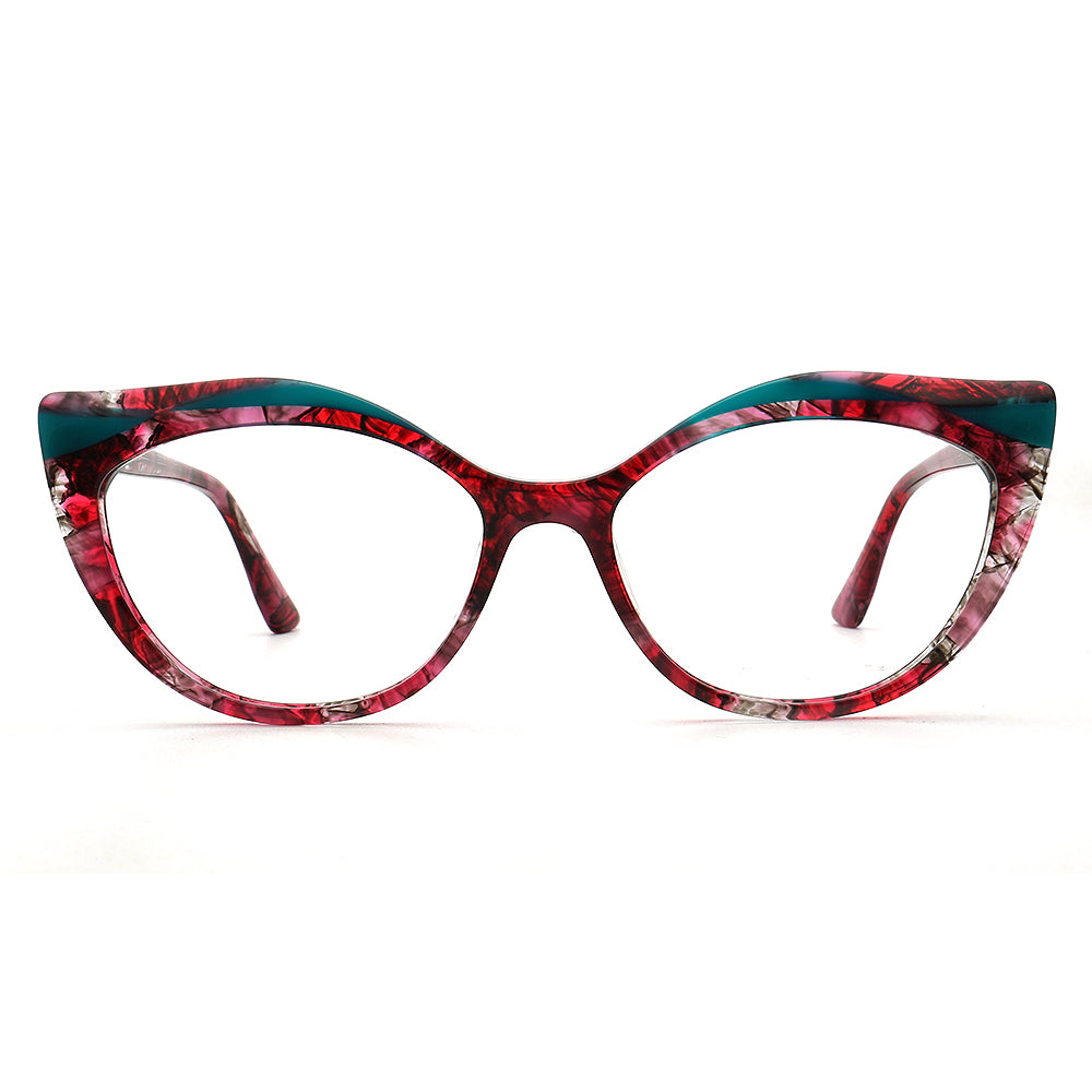 Alina | Funky Womens Cat Eye Tortoise Purple Glasses Frames | Modern Retro Female Optical Eyeglasses Green