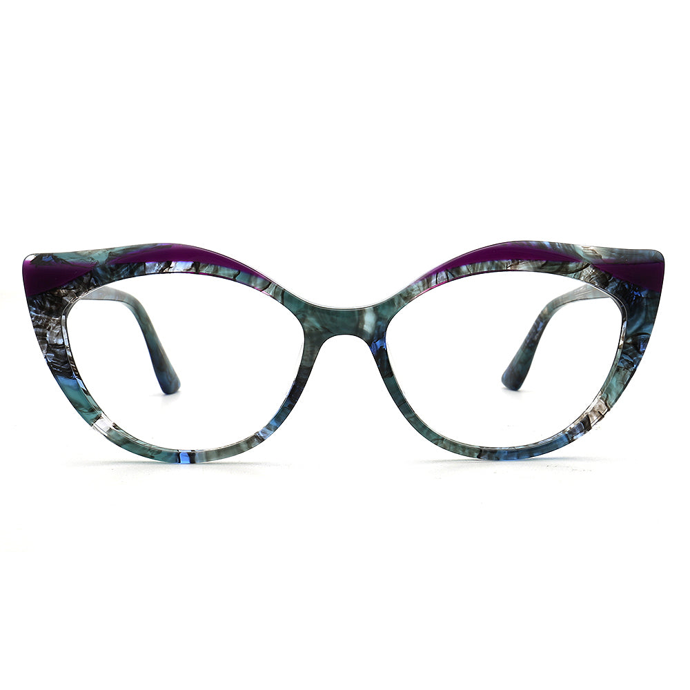 Alina | Funky Womens Cat Eye Tortoise Purple Glasses Frames | Modern Retro Female Optical Eyeglasses Green