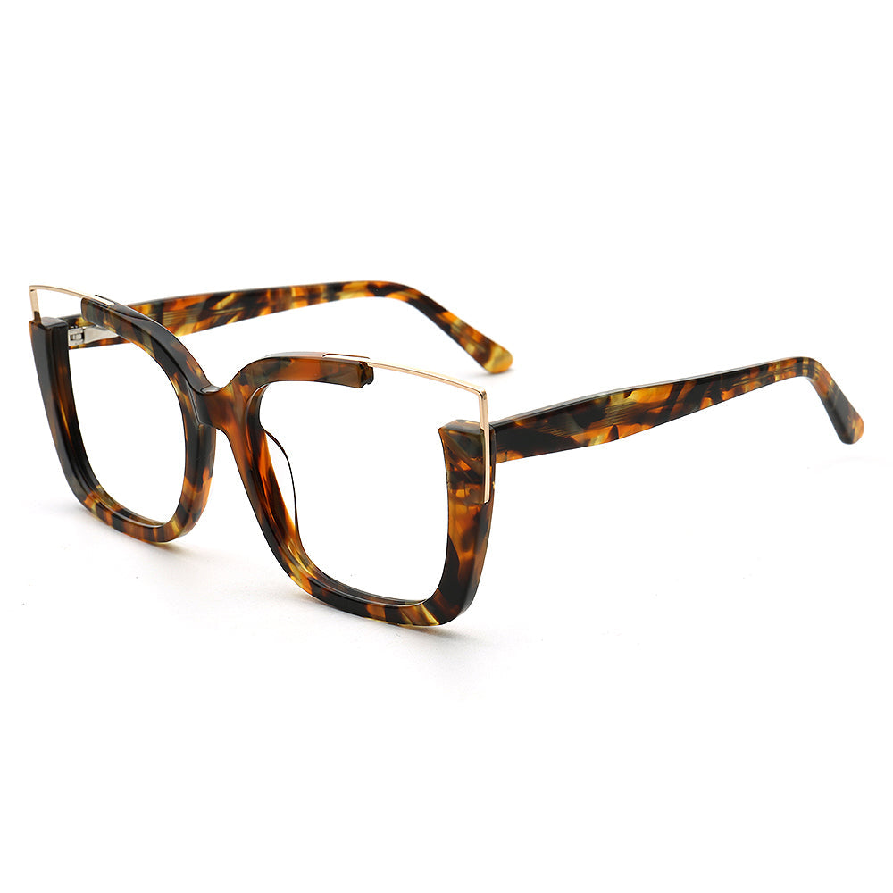 Starry | Oversize Women Square Eyeglasses Half Rim | Stylish Tortoise Glasses Frames for Women